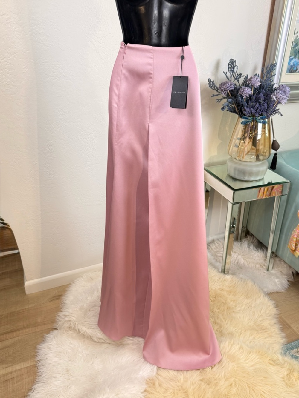 NWT Halston Astin Satin High-Low Maxi Skirt Dusty Rose Size‎ 8 - Picture 7 of 16
